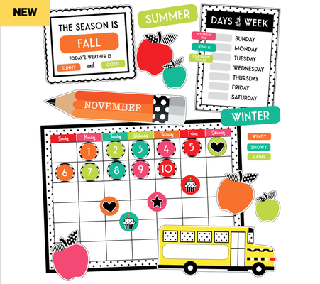 Black, White & Stylish Brights Calendar Bulletin Board Set-shop.theteacherscrate