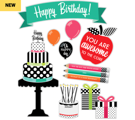Black, White & Stylish Brights Happy Birthday Bulletin Board Set-shop.theteacherscrate