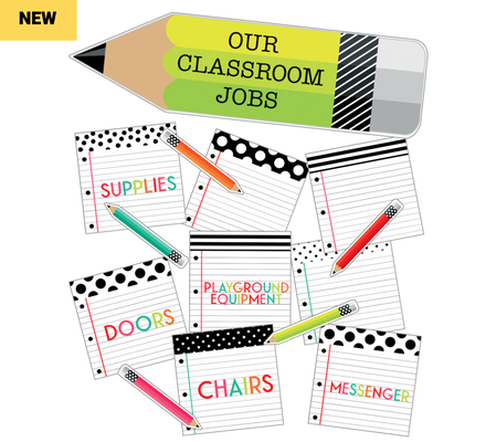 Black, White & Stylish Brights Classroom Jobs Mini Bulletin Board Set-shop.theteacherscrate